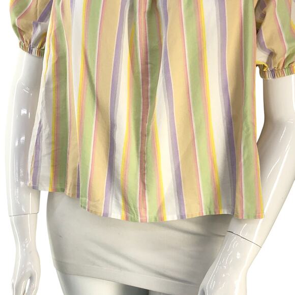 Roller Rabbit Womens Size M Top Alianne Puff Sleeve V Neck Multicolor Striped - Picture 3 of 16